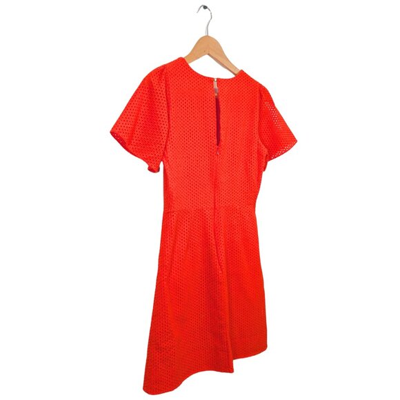 J.Crew Womens Size 4 Dress Red Orange Eyelet Flutter Sleeve Fit Flare Cotton - Picture 4 of 10